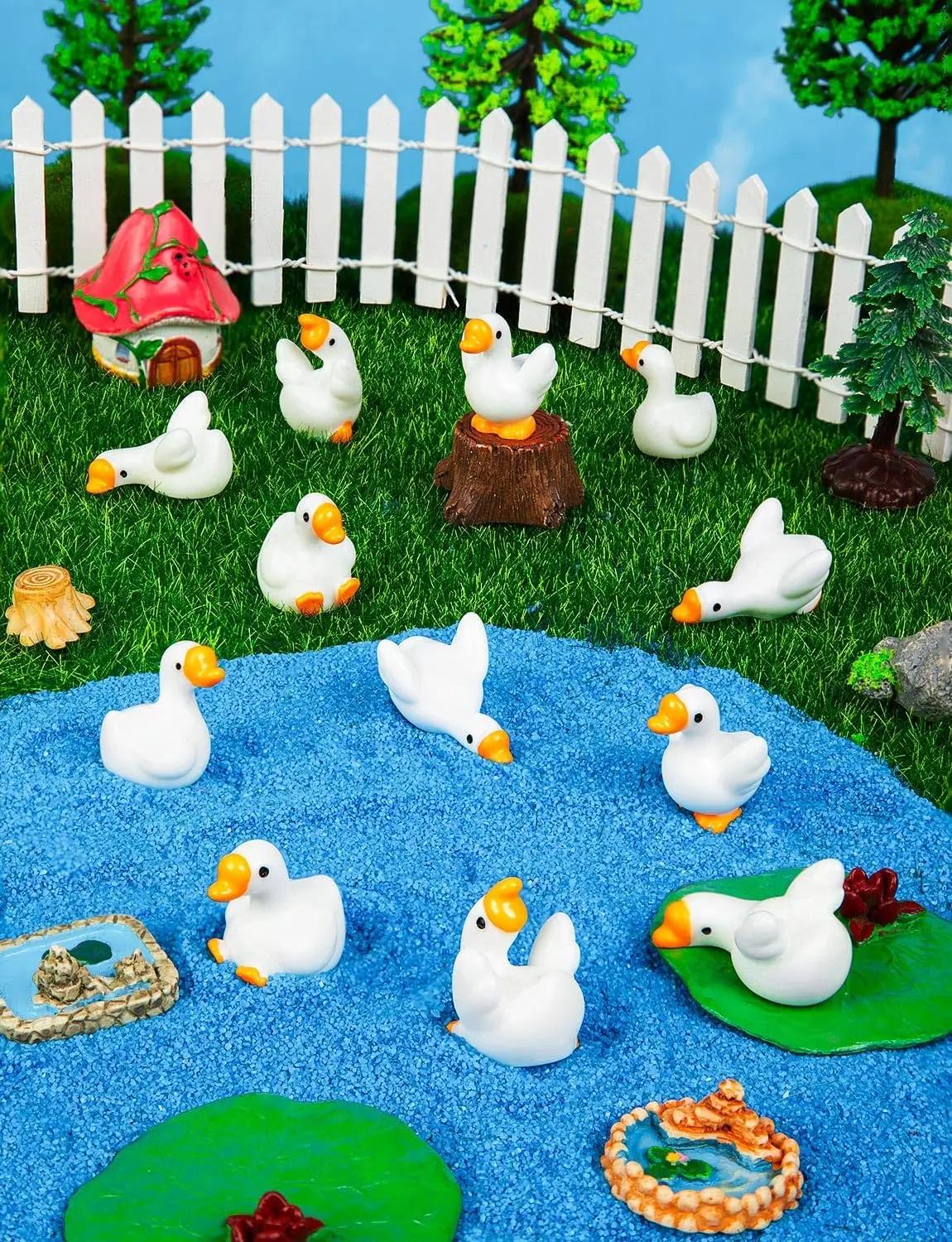 12 Stück Mini-Gänsefiguren aus Kunstharz, kleine Tierstatuen für Schreibtisch, Garten, Rasen, Hof, Mikrolandschaft, Aquarium, Topfpflanzen & D – Detail 4