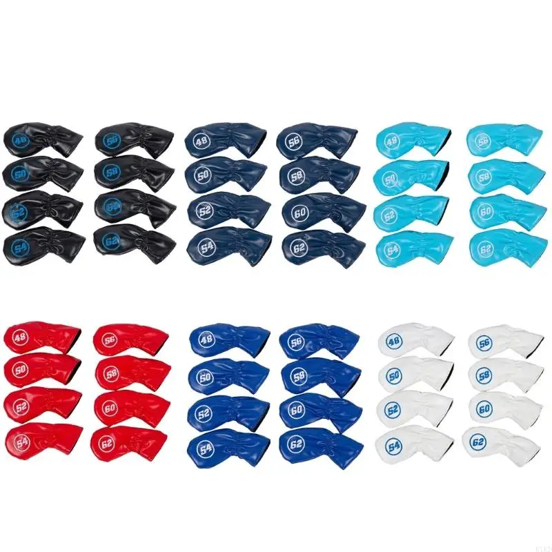 K1KD 8Pcs Wedges Iron Club Protective Headcover Putter Protector PU Leather Golfs Iron Club Head Cover Golfs Supplies