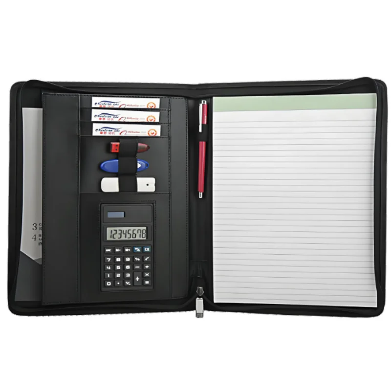 Multifunctional A4 Leather Manager Conference Folder 369 Business Contract File Holder Travel Document Organizer for Office