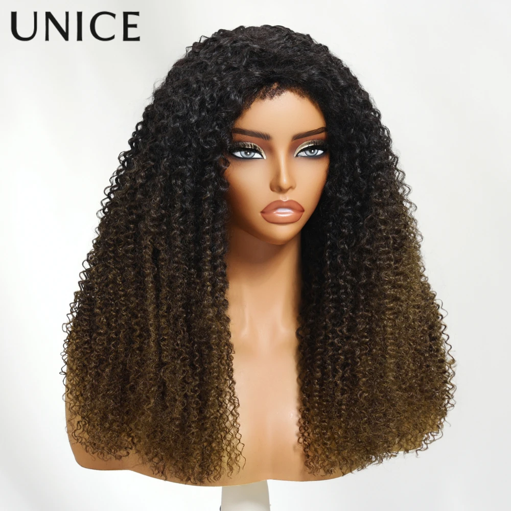 

UNice Hair Каштаново-коричневый Ombre Кудрявые вьющиеся полупарики с 4C Edges и Invisi Drawstring 100% человеческие волосы Бесклеевой откидной парик