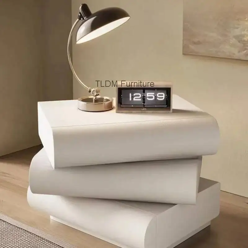Creative Stacked Book - Shaped Nightstand Modern Leather Bedside Table Artistic Accent Table for Bedroom