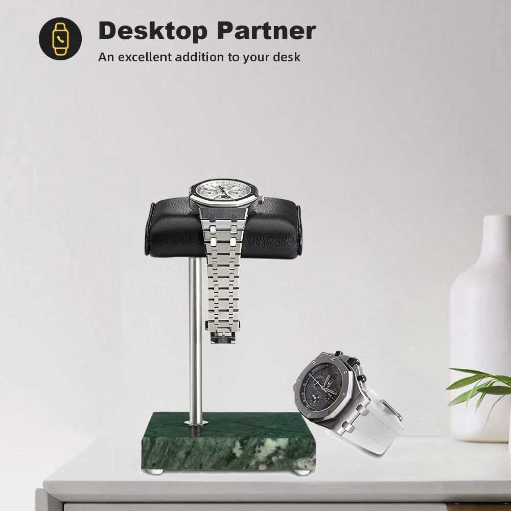 A06R Green Marble Silver Support Rod Watch Bracelet Bracelet Display Stand, Leather Jewelry Storage Stand, Watch Stand