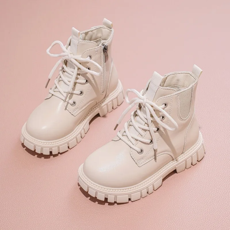 

2025 Winter Girls' Ankle Boots Fashion School Children's Leather Boots Thick Bottom Anti slip Children's Platform Casual Boots