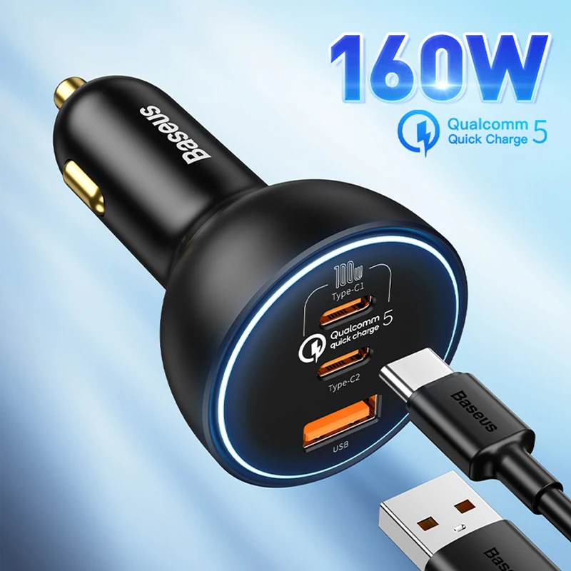 

160 Вт автомобильное зарядное устройство QC 5,0 Быстрая зарядка PPS PD3.0 USB Type C автомобильная зарядка для телефона 14 13 12 Pro ноутбуки Планшеты на заказ