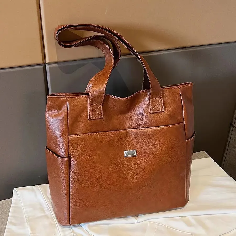 

Женские винтажные сумки, модная однотонная сумка-ведро из искусственной кожи, большая вместительная сумка-тоут в стиле ретро, мягкая сумка для ежедневных свиданий под мышками