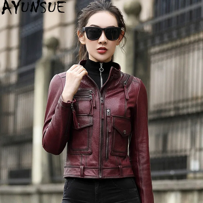 

AYUNSUE Genuine Leather Jacket Autumn Jacket Women 100% Real Sheepskin Coat Female Streetwear Bomber Jackets Chaqueta Mujer MY