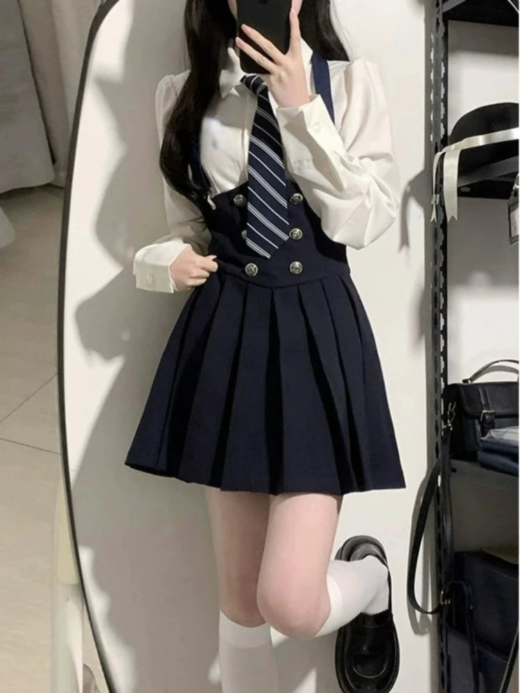 2023 Preppy Style Korea Fashion 2 Piece Set Woman Casual Short Coat + White Shirt + High Waist Y2k Mini Skirt Party Elegant Suit