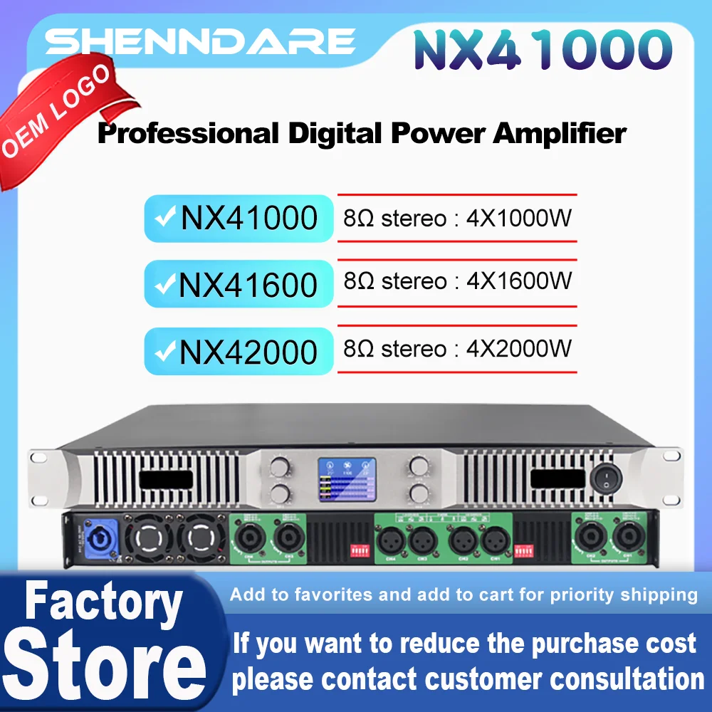ShennDare NX41000 Professional Sound Amplifier 4 x 1000W 8Ω 4-Channel Class D Digital Audio Amplifier DJ Subwoofer Amplifie