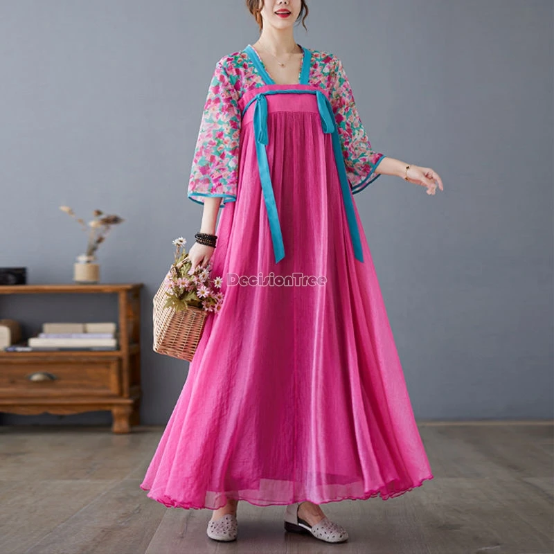 

2024 new summer improved chinese tang style daily hanfu set vintage showy strapless gauze dress colorful printing inner garment