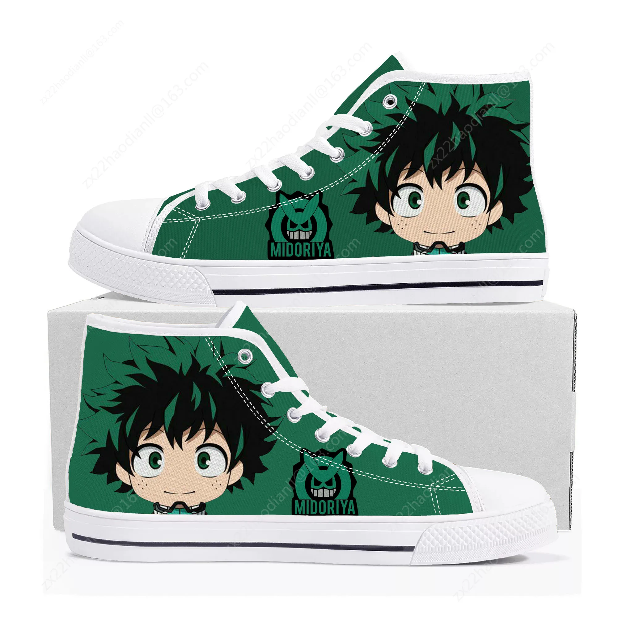 Hot Izuku Midoriya High Top Sneakers My Hero Academia Mens Womens Teenager High Quality Canvas Sneaker Couple Shoes Custom Shoe