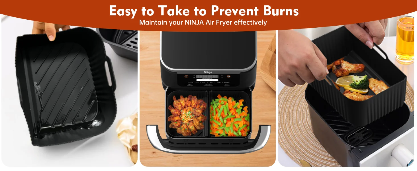 Heiße rechteckige Air Fryer Silikoneinlagen für Ninja DZ071/AF500UK Air Fryer Basket Ersatz spülmaschinenfeste Air Fryer Liners – Detail 3