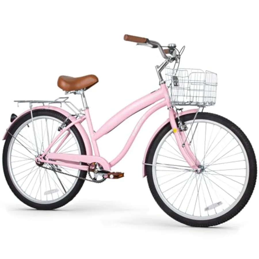 

Beach Cruiser Bike, and Commuter Bicycle for Adult Men and Women, High-Carbon Steel/Front and Rear Fenders, Comfortable City Bi
