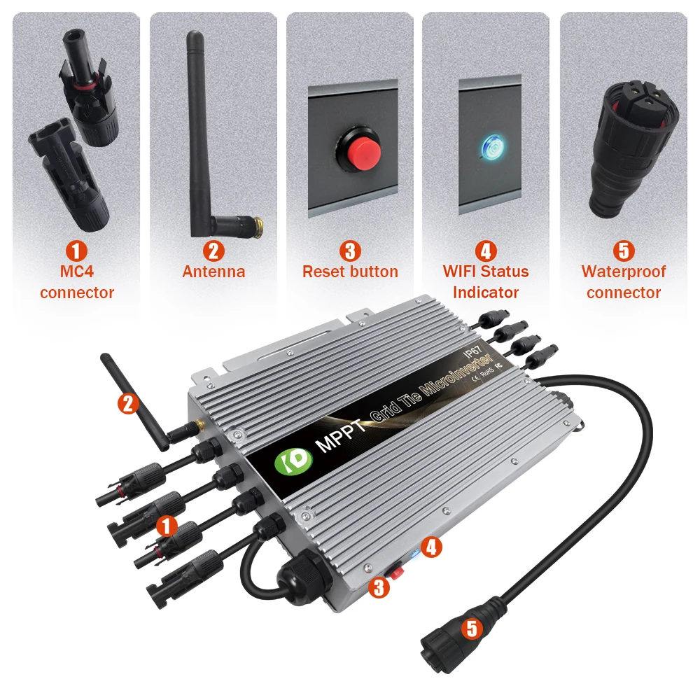 1400W DC 20V-60V To AC 80V-265V Solar Grid Connected Micro Inverter With MPPT Controller WIFI Suitable For Solar Panel Inverters