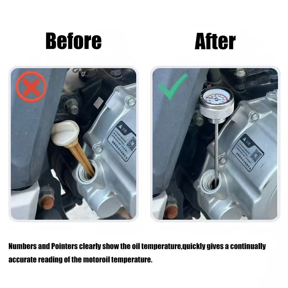Motorcycle Fuel Tank Caps M20x2.5 Oil Temperature Gauge 35MM with 117MM Probe 0-200 Pointers Thermometer Cap Cover Black/Silver
