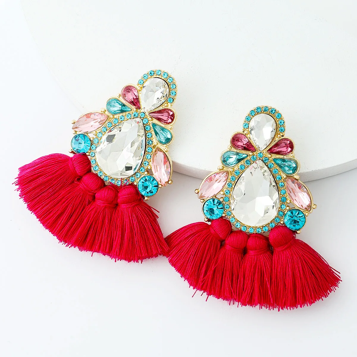 

New Women Earrings Flower Tassel Earrings For WomeBig Rhinestones Pendant Crystal Statement Earrings Fashion Jewelry Gifts