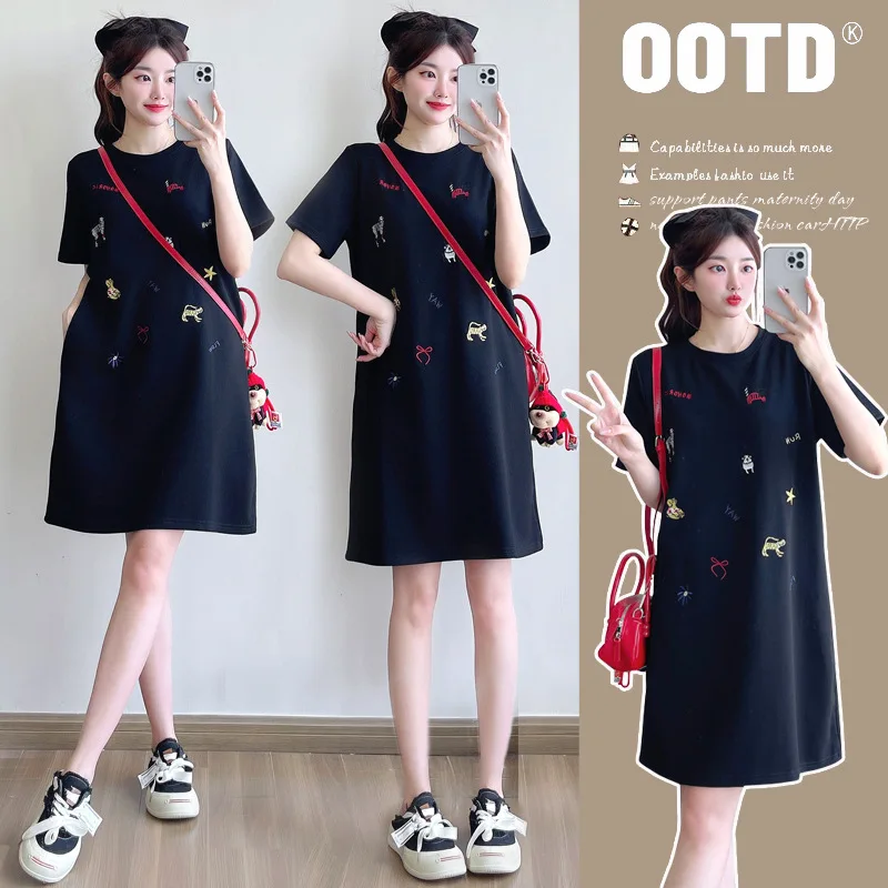abito-premaman-estivo-semplice-versatile-morbido-traspirante-comodo-con-ricamo-cane-vestito-a-t-shirt-per-donne-in-gravidanza