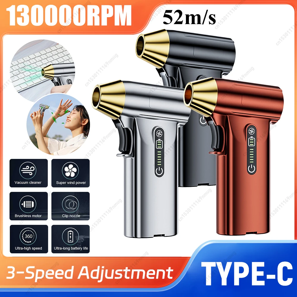 

130000RPM Mini Turbo Jet Fan 52M/s Brushless Motor Handheld Duct Fan Type-C Charging Dust Blower Car Computer Cleaning Tool