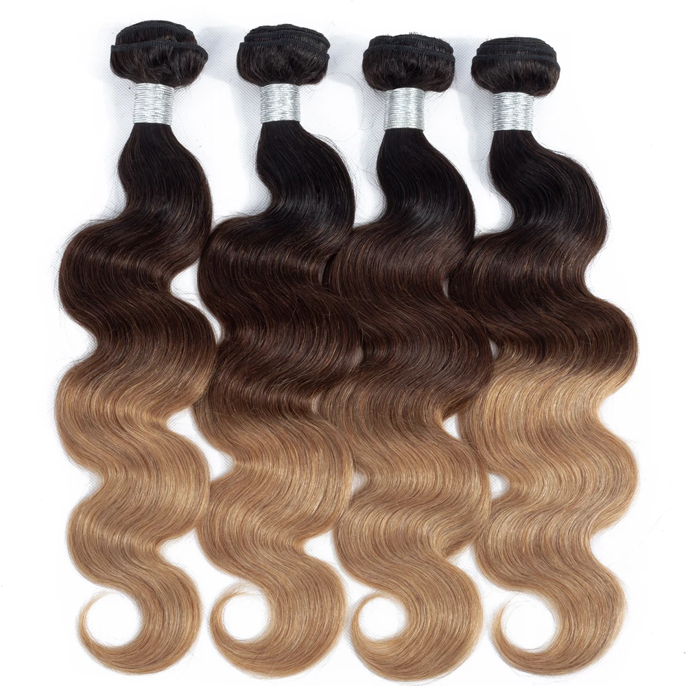 Tissage en lot brésilien 100% naturel vierge, Body Wave, ombré, 3 tons, Extensions de cheveux humains, non traités, 10A