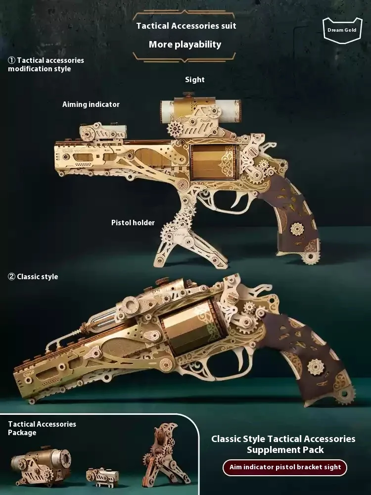 Dromerige Steampunk Revolver Boy High-End Exclusieve Verjaardagscadeau Handgemaakte Diy Puzzel Speelgoed Model Desktop Decoratie Klein Ornament