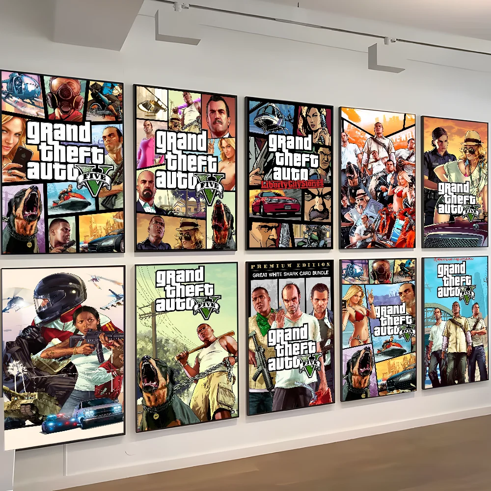 GTA 5 Grand Theft Auto Anime Posters Sticky Waterproof Paper Sticker Coffee House Bar Kawaii Room Decor