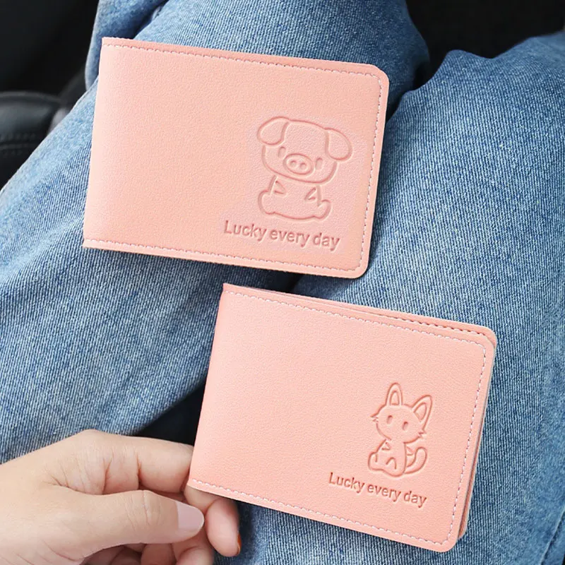 6 Slot Card Holder Pink Animal Driver's License Protective Cover For Documents Card Case Cat Squirrel Pattern Leather Card Cover