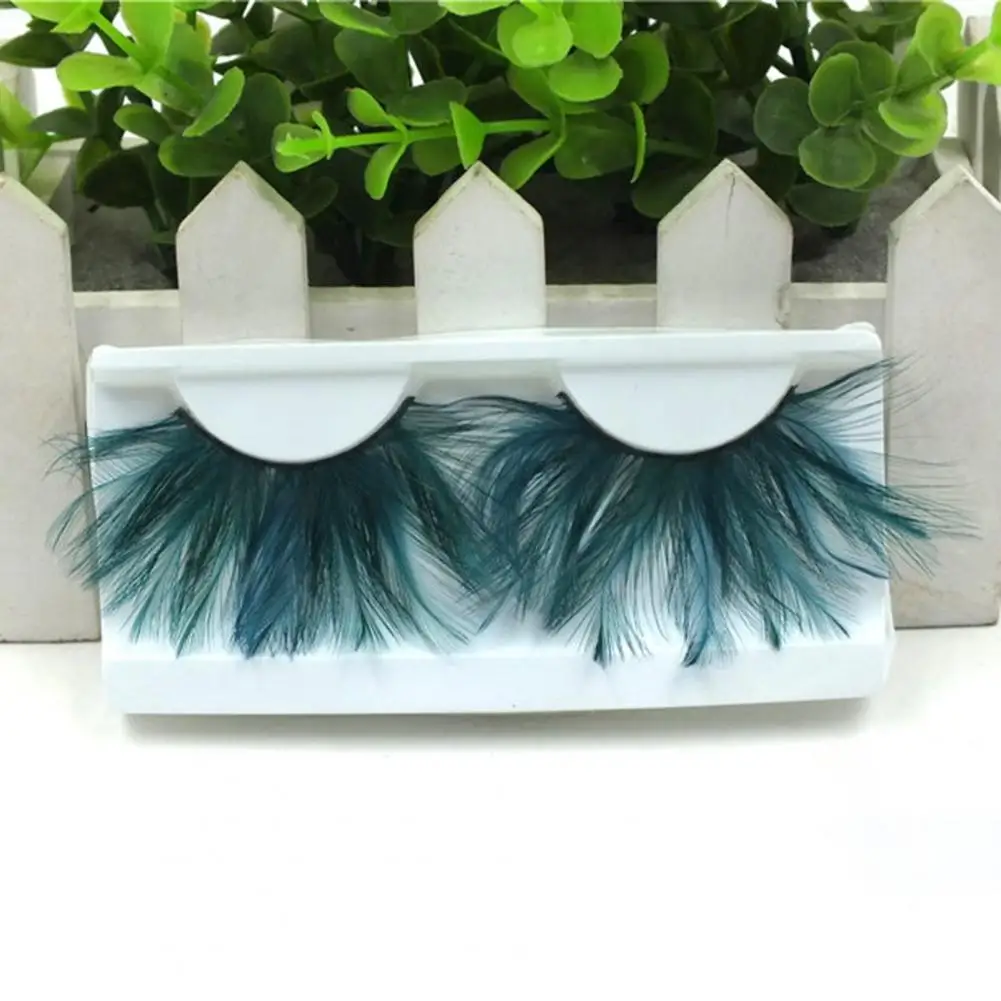 1 Pair 3D Artificial Feather Eyelashes Natural & Dense Green Color Fake Lashes Extension Art Party Makeup Fake Eyelashes