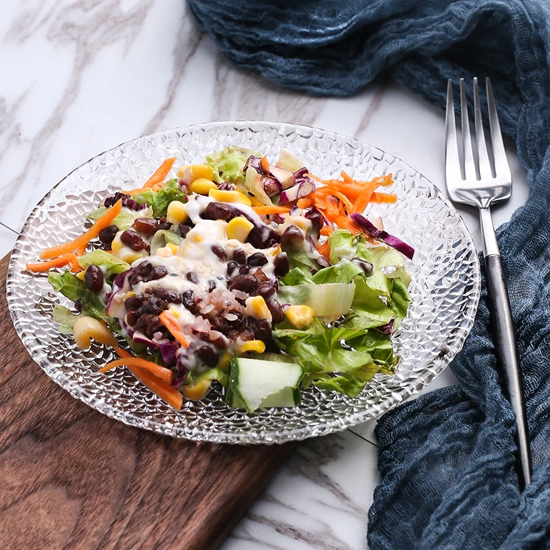 7 بوصة، طبق كعكة زجاجي منقوش على شكل قطرة المطر، طبق سوشي إبداعي، طبق حلوى فواكه الزفاف، طبق طعام المطبخ لخدمة موردن #1