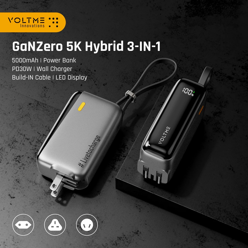 VOLTME 3-в-1 Hybrid 5K 5000 мАч Power Bank 30 Вт USB C Зарядное устройство Портативное зарядное устройство Быстрая зарядка Светодиодный дисплей с кабелем UK/AU/EU Plug VOLTME 3-в-1 Hybrid 5K 5000 мАч Power Bank 30 Вт USB C Зарядное устройство Портативное зарядное устройство Быстрая зарядка Светодиодный дисплей с кабелем UK/AU/EU Plug