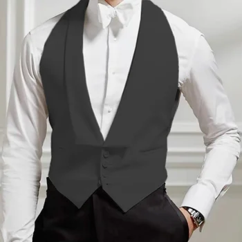 Men Vest White Single Button Solid With Lapel Waistcoat Suit For Wedding Birthday Banquet Party Business Work Men Suit Vest 3