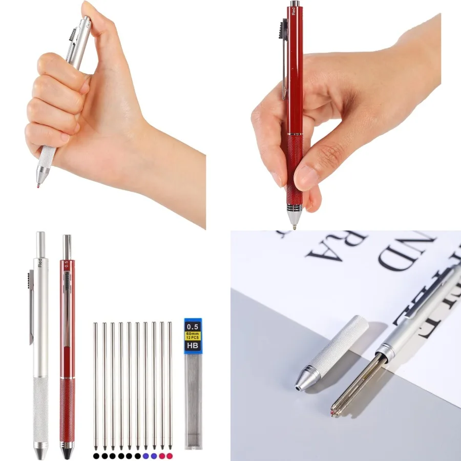 

Многофункциональные ручки 4 в 1, разноцветная ручка, 3-цветная шариковая ручка 0,7 мм и механический карандаш 0,5 мм в одной ручке для офиса и школы