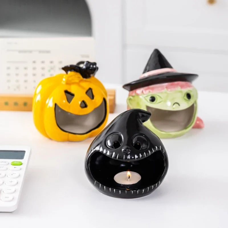 السيراميك شبح شمعة حامل اليقطين الخفافيش الشمعدان الحلوى تخزين سطح المكتب المعطرة شمعة زخرفة مقاومة للحرارة ديكور المنزل هدية