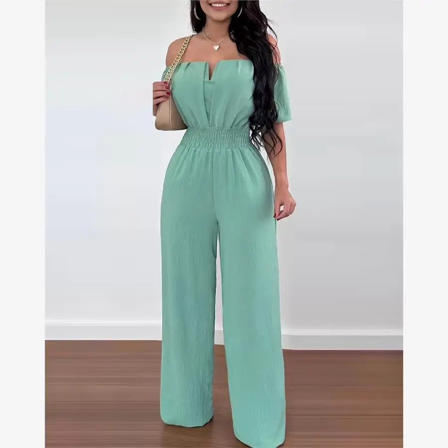 Street Sle High Waist Long Pants Jumpsuit Loose Fit Waist Cinching Straight Leg Jumpsuit  Suit Casual Women's Clot...