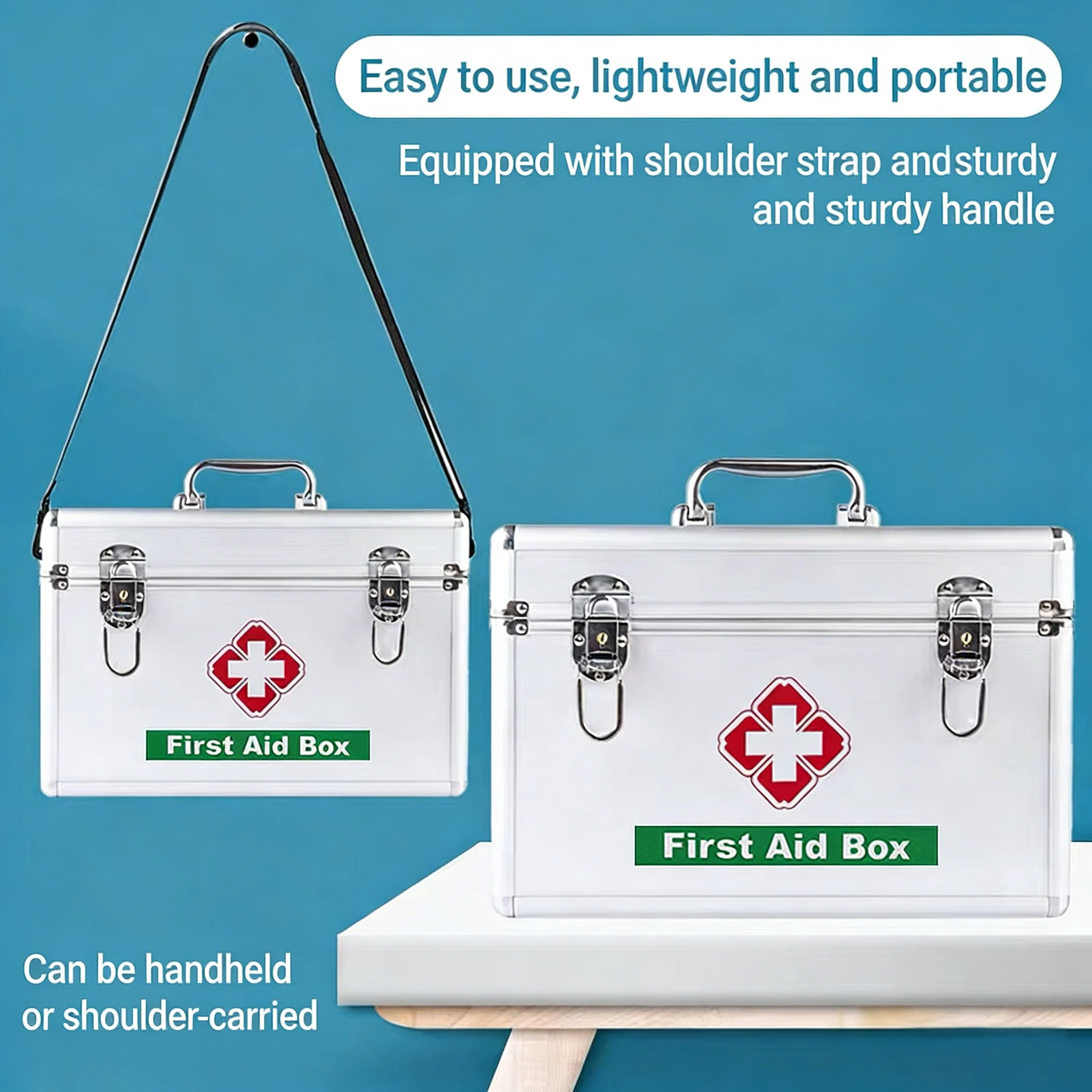 10/12/14/16inches Portable Medicine Suitcase First Aid Box with Shoulder Strap Medical Box Aluminum Alloy Family Storage Box