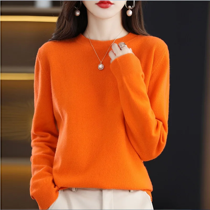 100% pure wool cashmere sweater women\'s O-neck pullover casual knitted coat autumn and winter women\'s coat basic 18 colors