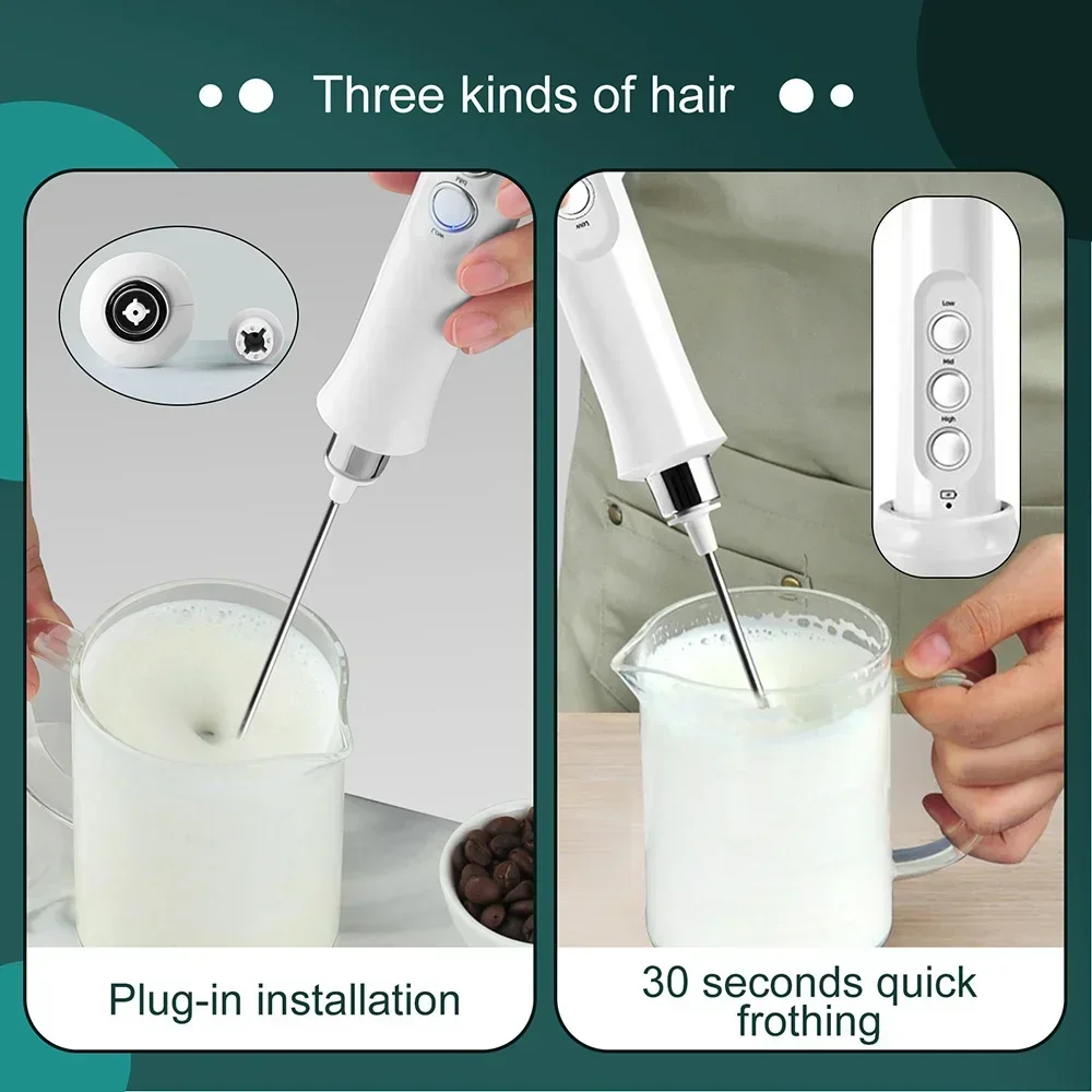 Electric Milk Frother 3 Speed Handheld Coffee Mixer With USB Rechargeable Base 3 In 1 Versatile Foam Maker Premium Stainless Steel Whisk For Cappuccino Latte Hot Chocolate Compact Wireless Egg Beater Portable Mini Kitchen Gadget Professional Drink Mixer gallery 3