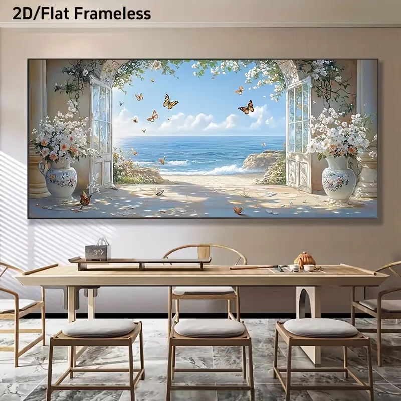 Toile d'art 2D plate, représentant une scène de plage paisible, sans cadre - Mesure 27,56 x 55,12 pouces, wi
