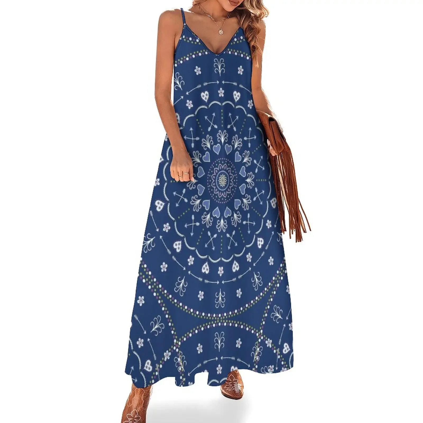 

Blue White Mandalas Sleeveless Dress women's evening dress 2024 women evening dress