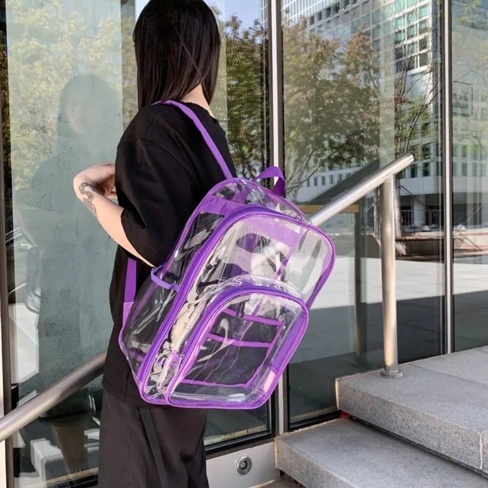 Modischer transparenter PVC-Rucksack mit großer Kapazität, wasserdicht, Schultasche für Schüler, mehrere Taschen, vielseitig kombinierbare durchsichtige Umhängetasche für die Schule. – Detail 10