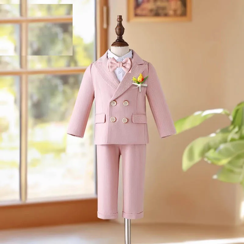 Children Wedding Dress Boys Stage Performance Costume Genlteman Kids 5Piece/Set Jacket Vest Pants Bowtie Flower Photography Suit