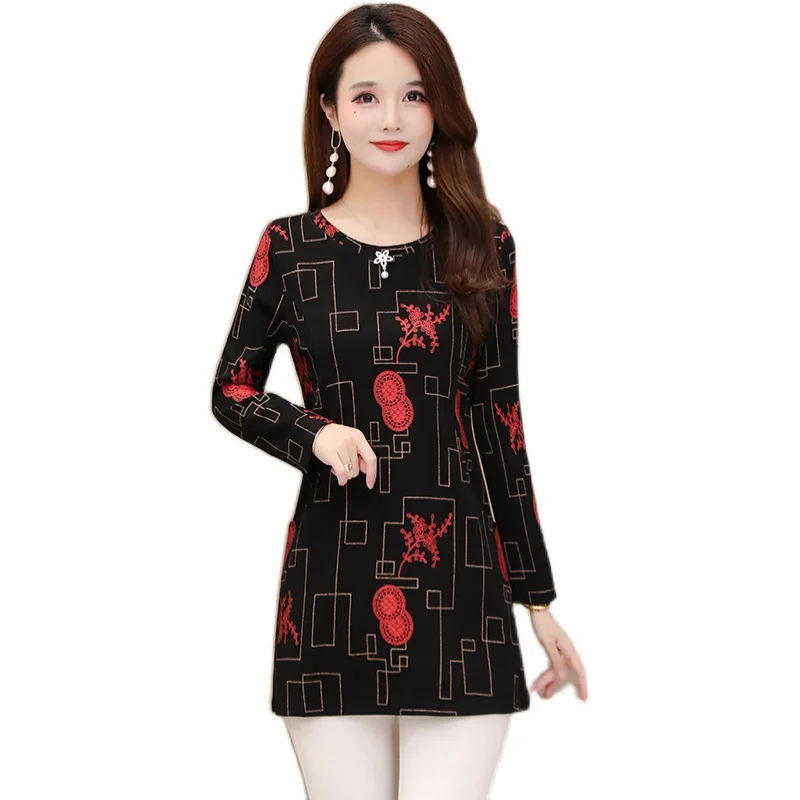 

5XL Women Spring Autumn Shirts Lady Fashion Casual Long Sleeve O-Neck Collar Printing Blusas Tops Elegant CT0627