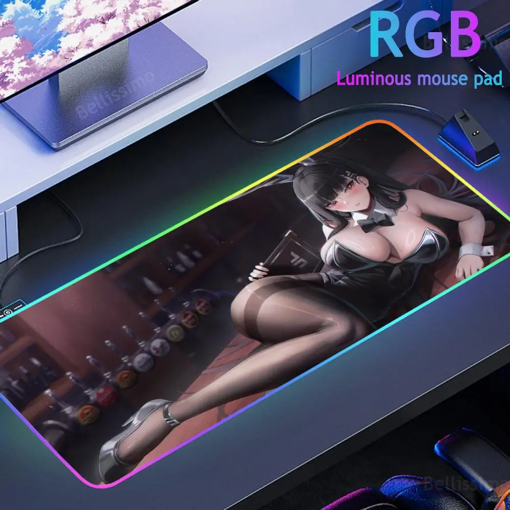 Game Character Tsukatsuki Rio Mouse Pad Ergonómico Pad Laptop Csuion Blue Archive RGB Led Desk Mat High-end E-sport Keyboard Pad