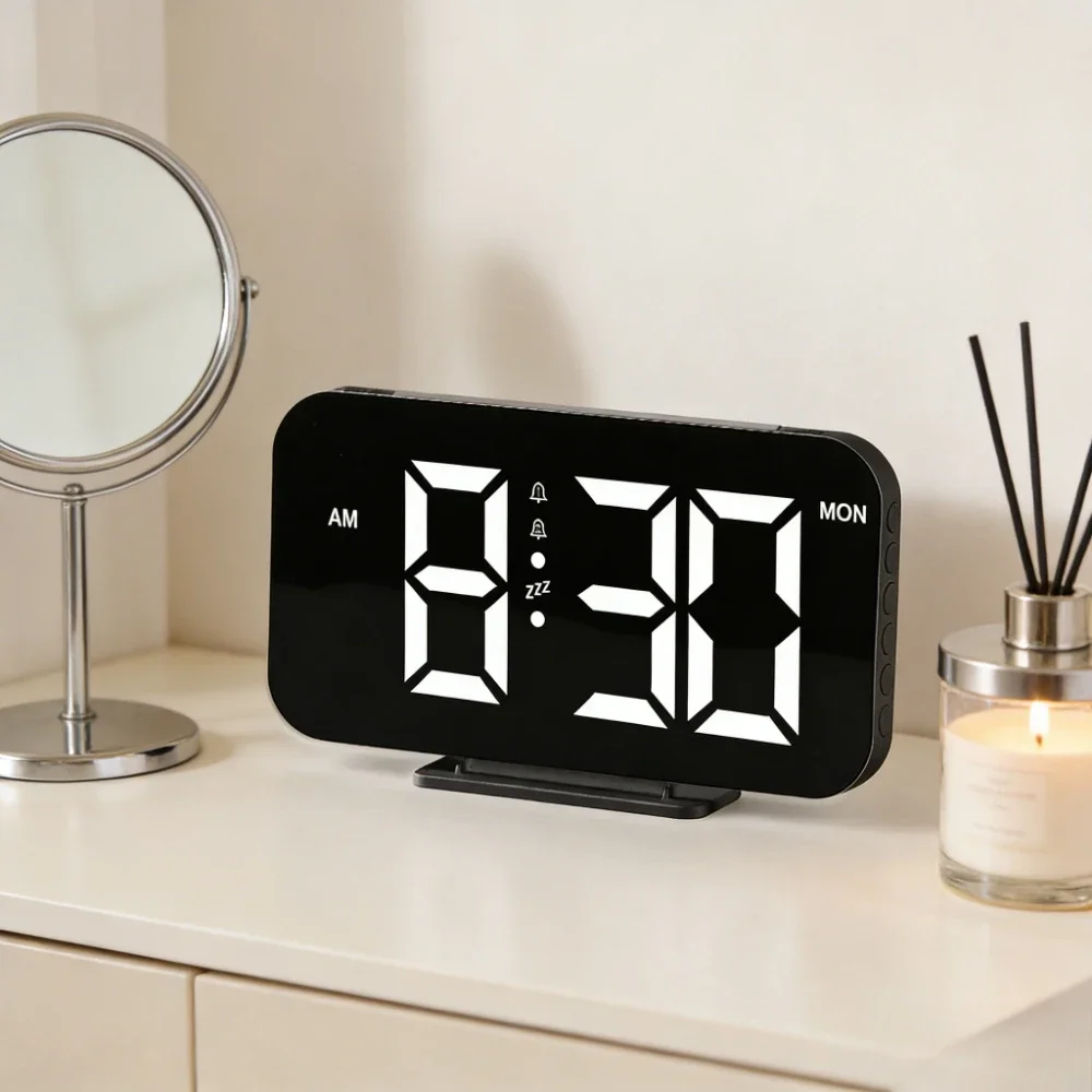 12/24H Digital Clock with Colorful Night Light 5 Level Brightness 3 Levels Volume Dual Alarm Modern Desk Timepiece Home Decor