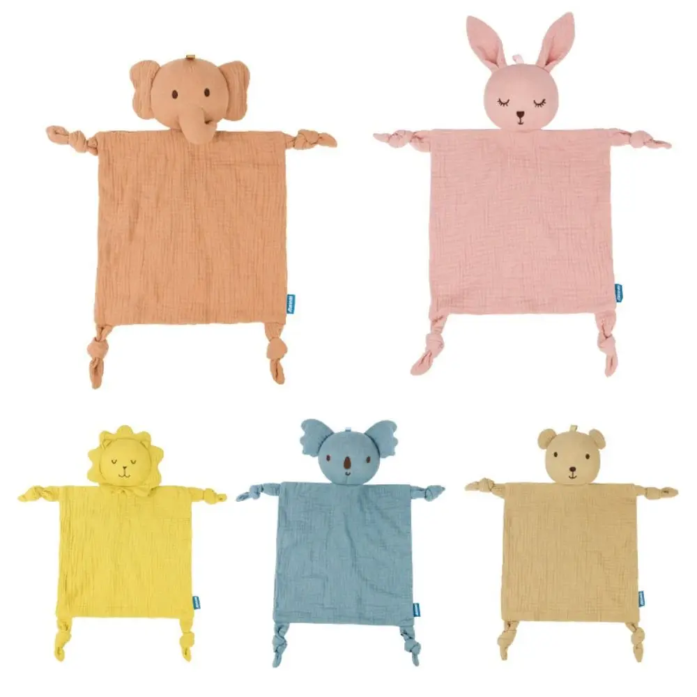 Bonito macio bebê algodão gaze cobertor orelhas de coelho brinquedo sensorial acalmar apaziguar toalha bonito boneca dos desenhos animados lenço crianças sono