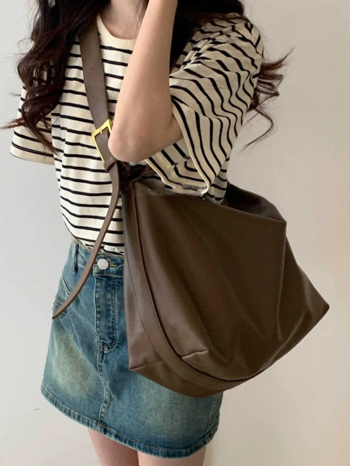Borsa tote retrò giapponese Sle Borsa a tracolla grande Capaci Borsa per pendolari singola in morbida pelle PU Casual Sle per giovani