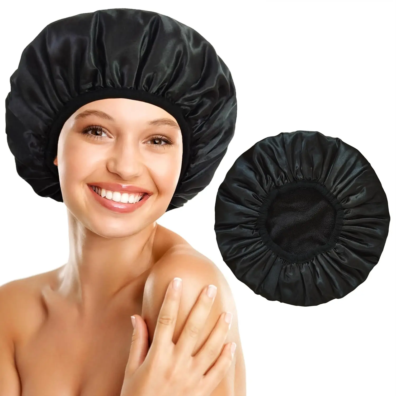 

Shower Cap Reusable Waterproof, Terry Lined Shower Caps for Women, Triple Layer Hair Cap for Shower, Large Plastic Shower Cap fo