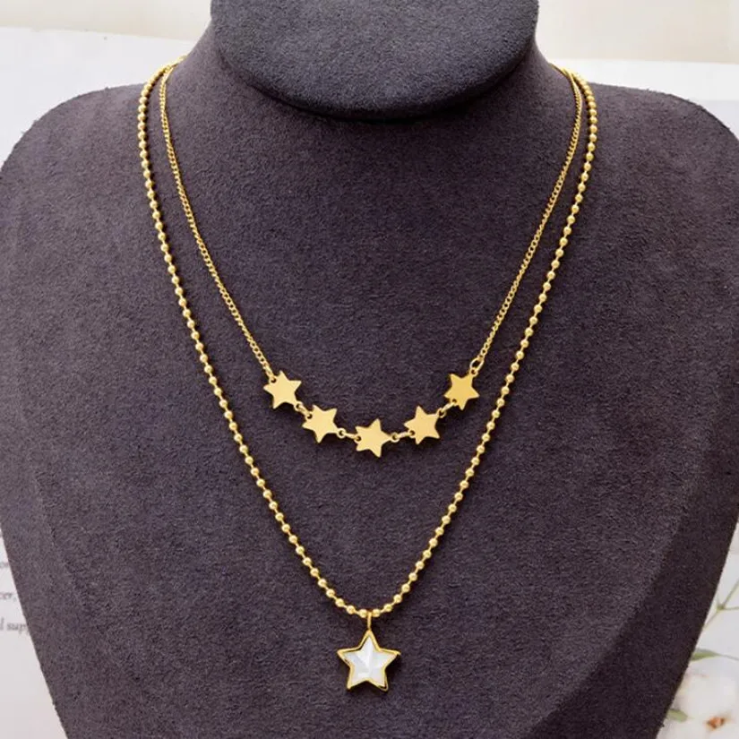 316L Stainless Steel Star Shell Pendant Necklaces For Women Clavicle Bead Chain Fashion Fine Jewelry Party Gifts N796