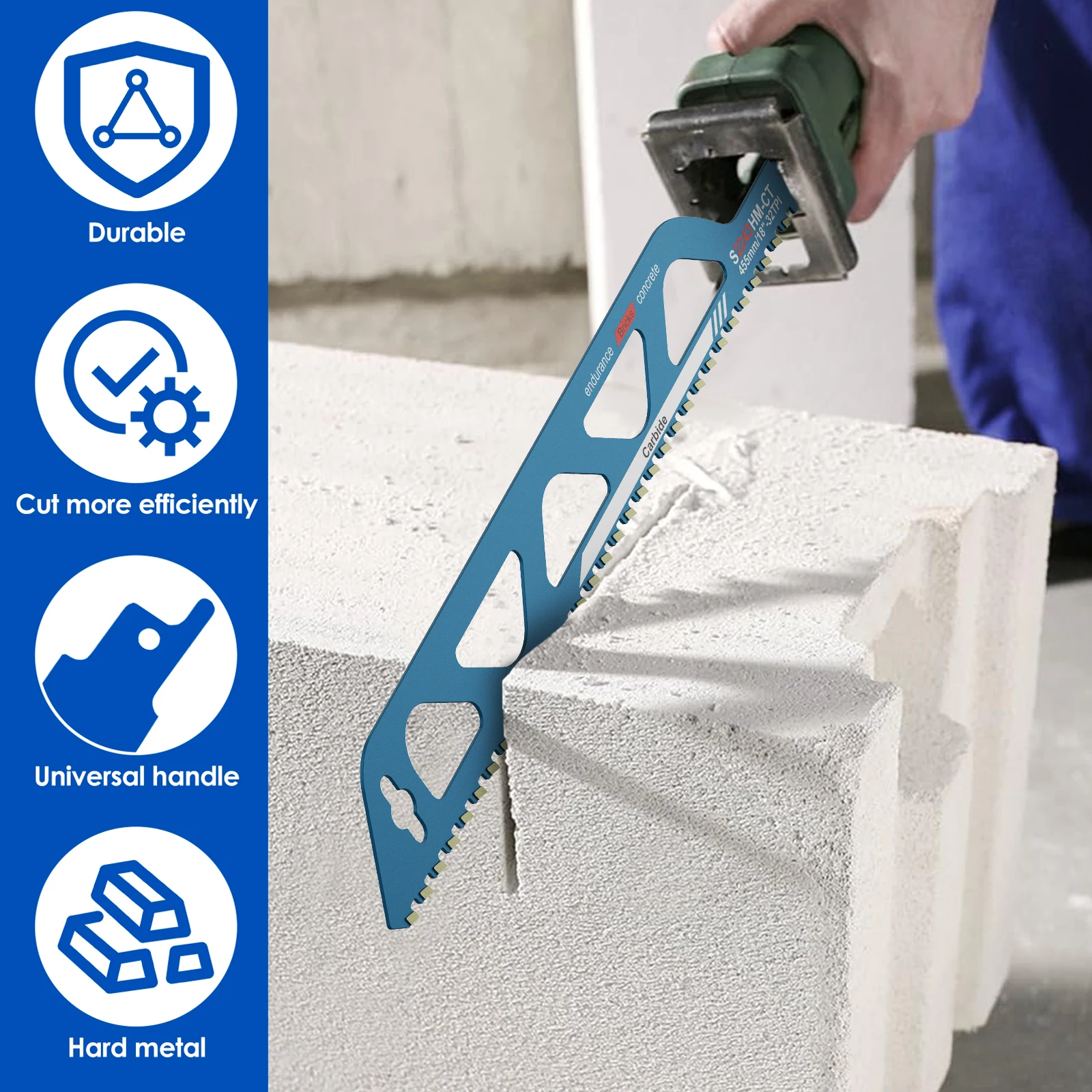 10/12/18/20in Alloy Reciprocating Saw Blade for Cutting Concrete Block Bubble Brick Red Brick and Hollow Brick