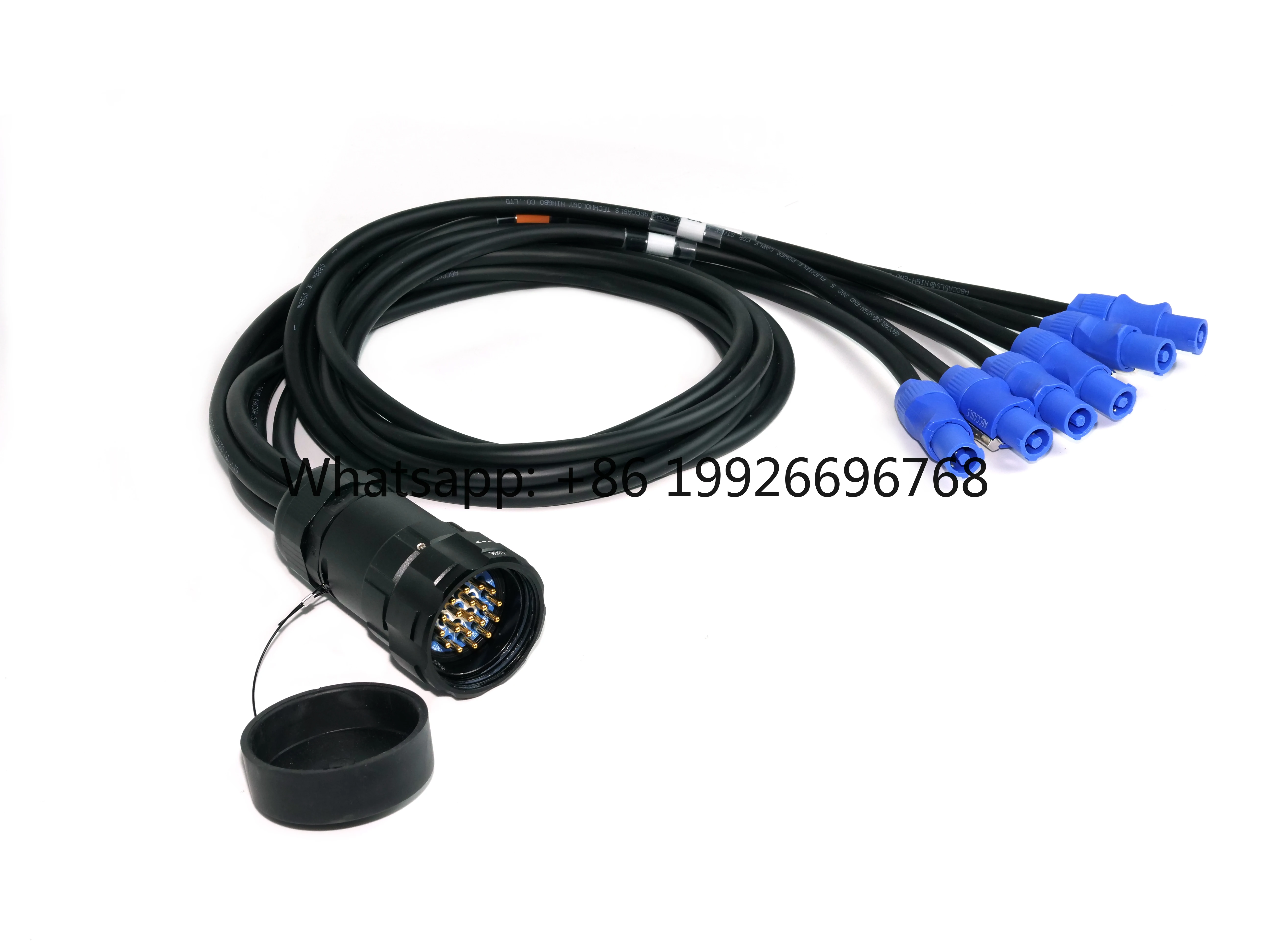Socapex 19Pin Male Output 6 Powerkon Black Pig Tail Power Cable PVC 99.99%OFC Pure Copper Super Soft Waterproof Ultra High Speed