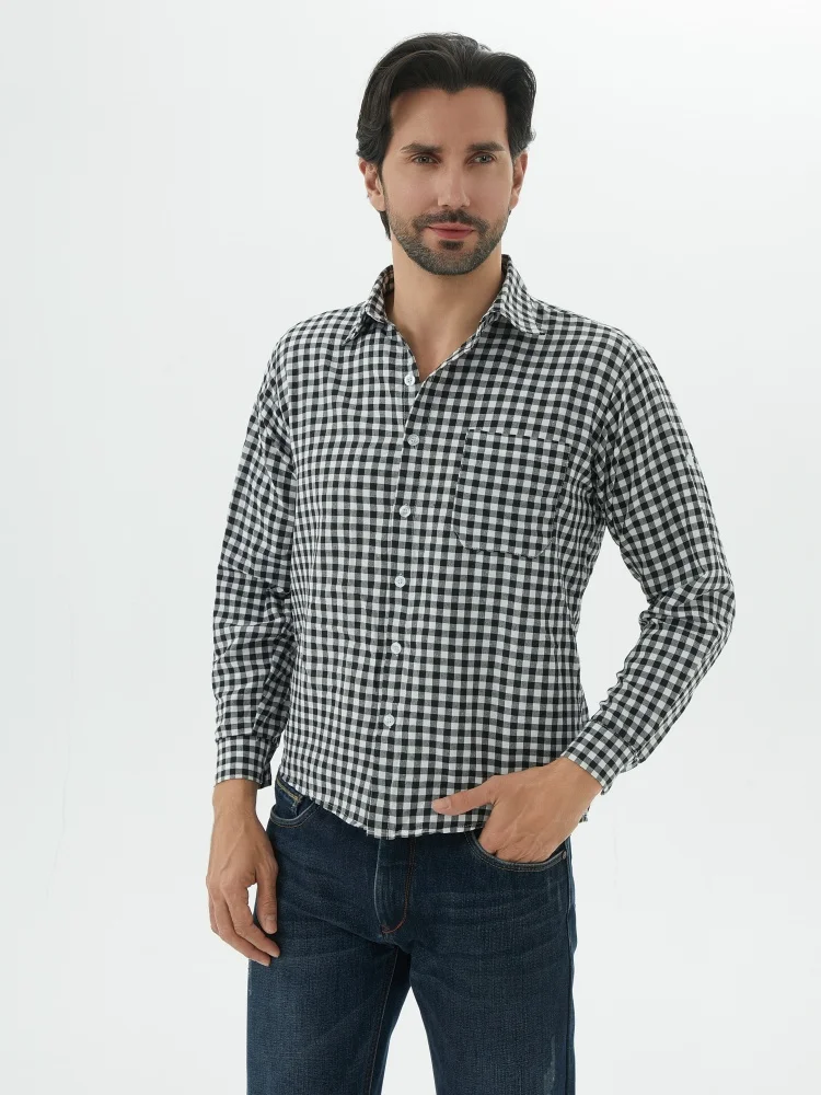 クラシックチェック柄シャツメンズビジネスレジャー長袖男性ラペル襟カーディガン服ボタンダウンシャツトップ春秋