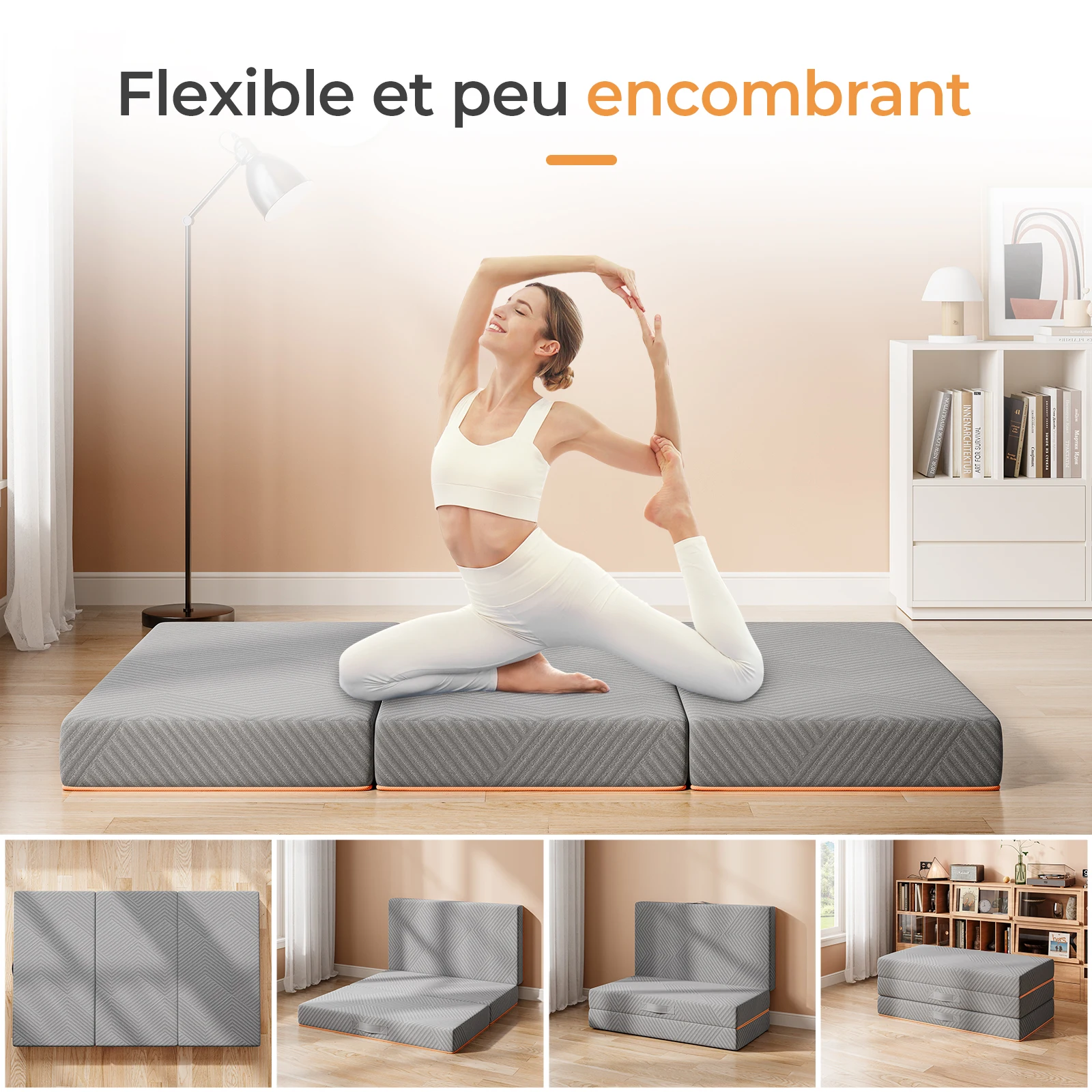 Matelas pliant Vesgantti Gel Memory Foam 15 cm – Lit d'invité à trois volets, idéal pour les voyages et le camping